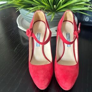Prada Red Suede Heels with Strap